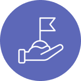 Achievement symbol with hand and flag