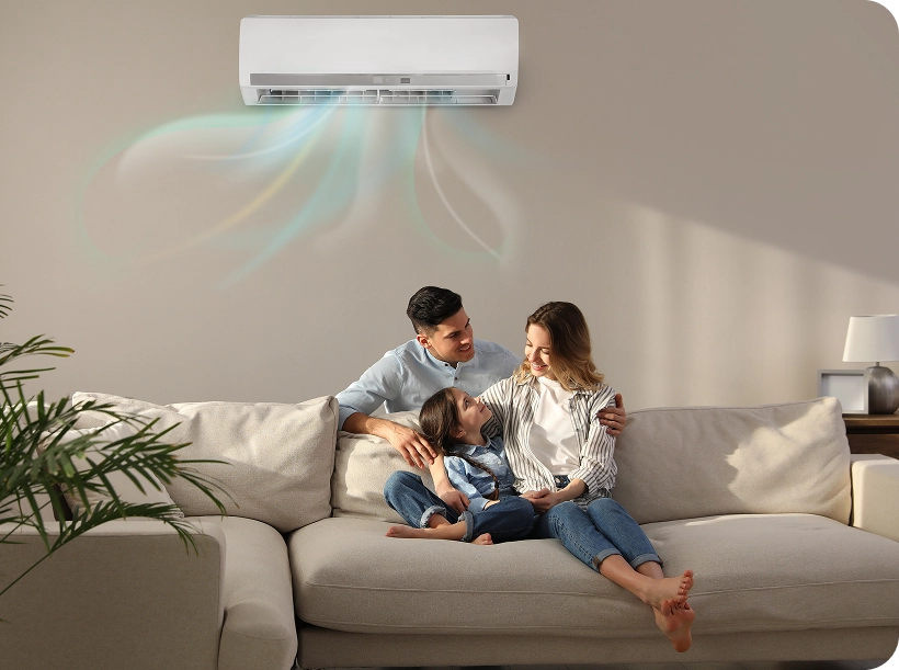 Air conditioner cooling living room scene
